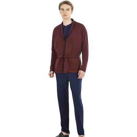 Pierre Cardin Erkek Çeyizlik Uzunkollu Pijama ve Triko Sabahlık 3'lü Set Takım